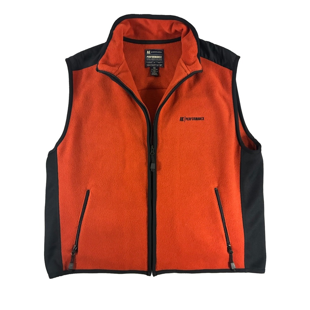 VTG American Eagle Performance Fleece Jacket. Made In Korea. Orange/Black XXL